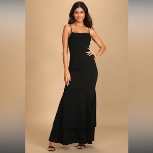 Tier and There Black Tiered Trumpet Hem Maxi Dress